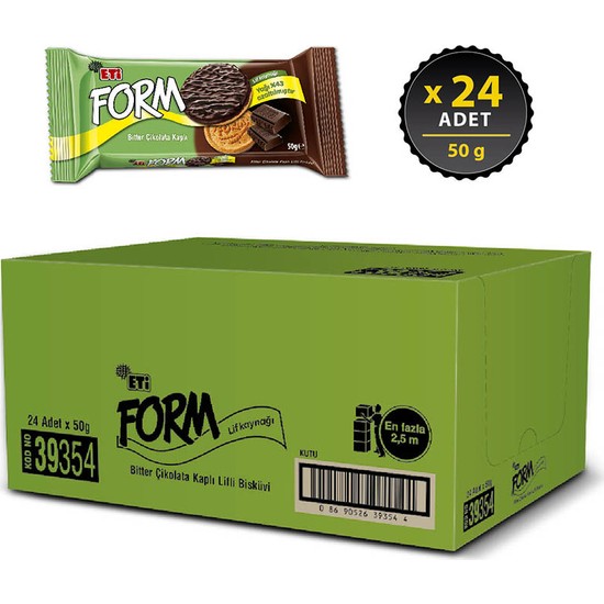 Eti Form Bitter Çikolata Kaplı Lifli Bisküvi 50 g x 24 Adet Fiyatı