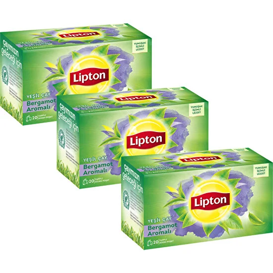 Lipton Bardak Poşet Yeşil Çay Bergamot Aromalı 20'Li x 3 Adet