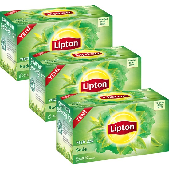Lipton Bardak Poşet Yeşil Çay Sade 20'Li x 3 Adet