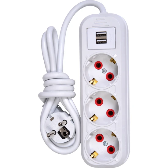 Smart Socket 3'lü Grup Priz 2 x USB 1,5 m Kablo Beyaz
