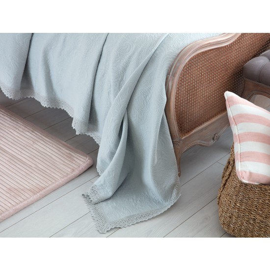 Madame Coco Güpürlü Jakarlı Yatak Örtüsü Su Yeşili Fiyatı