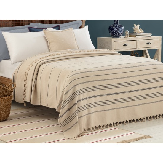 Madame Coco Alegron Yıkamalı Yatak Örtüsü Indigo / Beyaz Fiyatı