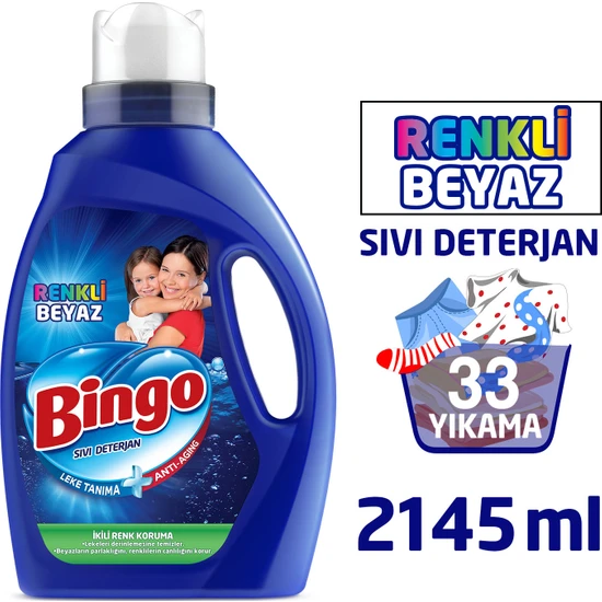 Bingo Renkli  Beyaz Sıvı Çamaşır Deterjanı 2145 ml