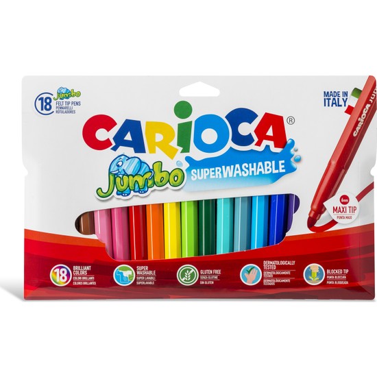 Carioca Kalın Keçeli Boya Kalemi Yıkanabilir 18'li