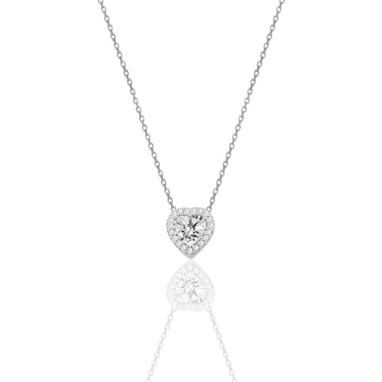 Söğütlü Silver Gümüş Pırlanta Montürlü Kalp Modeli Kolye