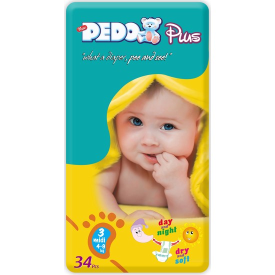 Pedo Plus İkiz Midi 3 Numara Bebek Bezi 34 Adet 4-9Kg