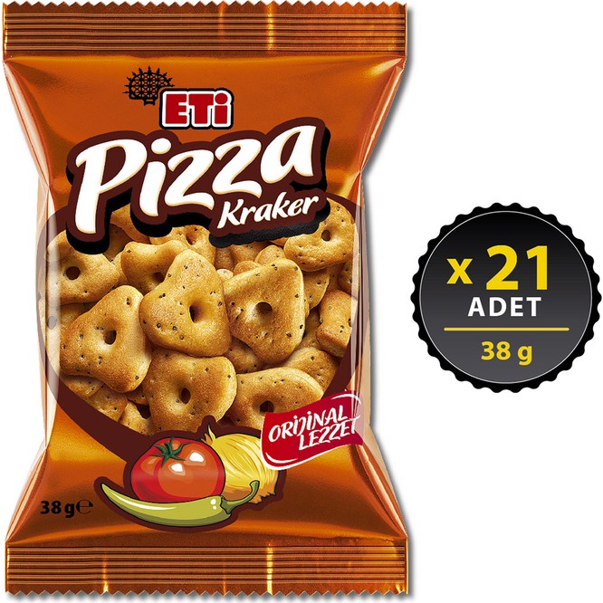 Eti Pizza Kraker 38 g x 21 Paket – Kekik, Kırmızı Biber, Haşhaş ve Soğan Aromalı, Türkiye Üretimi Gevrek Atıştırmalık