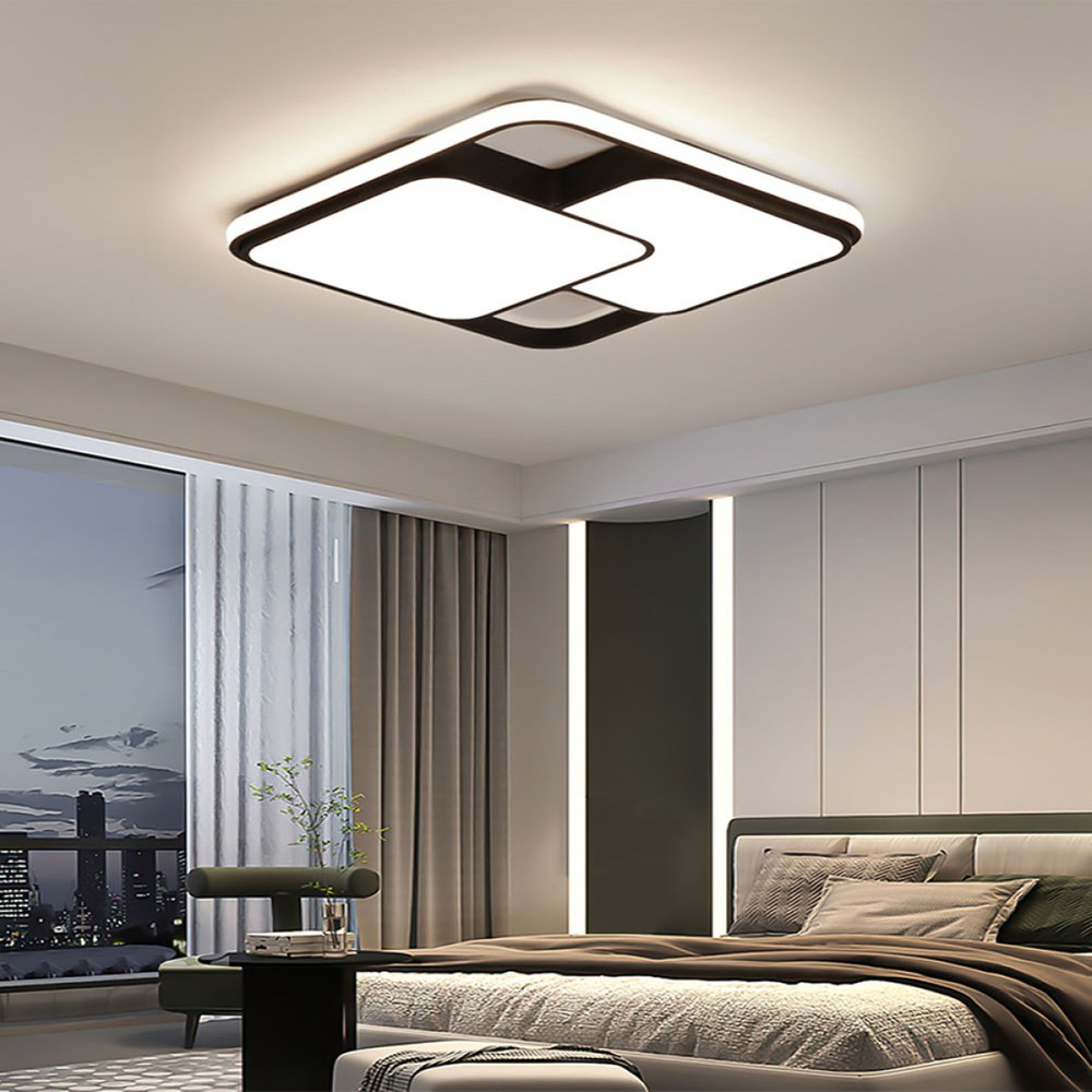 Catluz 50X50CM Siyah Kare Içi Çift Kare LED Tavan Lambası,avize,modern Aydınlatma,3 Işık Rengi,kumandalı