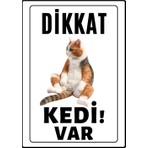 Emach Dizayn Dikkat Kedi Var Uyarı Ikaz Levhası Pvc Kaplama A4 Şişman Sarı 3