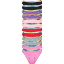 Home 12 Adet Beli Renkli Lastik Pamuklu Kadın Slip Tutku Külot