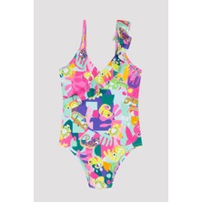 Penti Kız Çocuk Tropik Fırfırlı Renkli Mayo