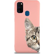 Printify Samsung Galaxy M21 Uyumlu Lansman Kılıf Catface Tasarımlı Içi Kadife Kapak