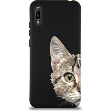 Printify Huawei Y6 2019 Uyumlu Lansman Kılıf Catface Tasarımlı Içi Kadife Kapak