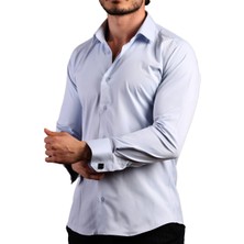 Dicotto Mavi Ekstra Dar Kesim Likralı Esnek Micro Kumaş Kol Düğmeli Slim Fit Erkek Gömlek - 195-4