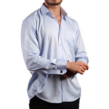 Dicotto Mavi Büyük Beden Rahat Kesim Micro Kumaş Kol Düğmeli Regular Fit Erkek Gömlek - 190-4