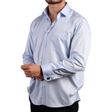 Dicotto Mavi Büyük Beden Rahat Kesim Micro Kumaş Kol Düğmeli Regular Fit Erkek Gömlek - 190-4