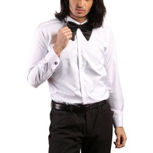 Dicotto Beyaz Gizli Pat Damatlık Ata Yaka Kol Düğmeli Slim Fit Smokin Gömlek - 001