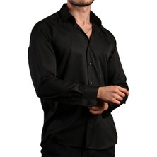 Dicotto Siyah Büyük Beden Rahat Kesim Micro Kumaş Kol Düğmeli Regular Fit Erkek Gömlek - 190-6