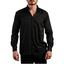 Dicotto Siyah Büyük Beden Rahat Kesim Micro Kumaş Kol Düğmeli Regular Fit Erkek Gömlek - 190-6