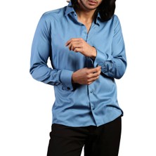 Dicotto Turkuaz Mavi Dar Kesim Micro Kumaş Kol Düğmeli Slim Fit Erkek Gömlek - 201-18