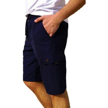 Miami Beach Lacivert Büyük Beden Kargo Cepli Uzun Model Su Itici Özellikli Düz Renk Erkek Plaj Deniz Şort - 444-LACIVERT