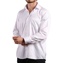 Dicotto Beyaz Büyük Beden Rahat Kesim Micro Kumaş Kol Düğmeli Regular Fit Erkek Gömlek - 190-1