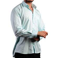 Dicotto Su Yeşili Mint Büyük Beden Rahat Kesim Micro Kumaş Kol Düğmeli Regular Fit Erkek Gömlek - 190-22