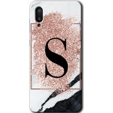 Gramaphone Galaxy A02 Kılıf Hd Desen Baskılı Arka Kapak - Pembe Mermer Desenli S Harfi