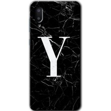 Gramaphone Galaxy A02 Kılıf Hd Desen Baskılı Arka Kapak - Siyah Mermer Desenli Y Harfi