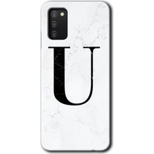 Gramaphone Galaxy A02S Kılıf Hd Desen Baskılı Arka Kapak - Beyaz Mermer Desenli U Harfi