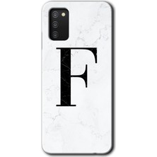 Gramaphone Galaxy A02S Kılıf Hd Desen Baskılı Arka Kapak - Beyaz Mermer Desenli F Harfi