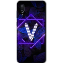 Gramaphone Galaxy A02 Kılıf Hd Desen Baskılı Arka Kapak - Dark Neon Yaprak V Harfi