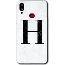 Gramaphone Galaxy A10S Kılıf Hd Desen Baskılı Arka Kapak - Beyaz Mermer Desenli H Harfi