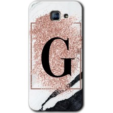 Gramaphone Galaxy A8 2016 Kılıf Hd Desen Baskılı Arka Kapak - Pembe Mermer Desenli G Harfi