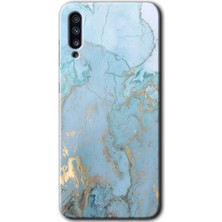 Gramaphone Galaxy A50S Kılıf Hd Desen Baskılı Arka Kapak - Mavi Gold Mermer