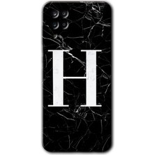 Gramaphone Galaxy A12 Kılıf Hd Desen Baskılı Arka Kapak - Siyah Mermer Desenli H Harfi