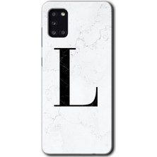 Gramaphone Galaxy A31 Kılıf Hd Desen Baskılı Arka Kapak - Beyaz Mermer Desenli L Harfi