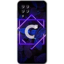 Gramaphone Galaxy A22 Kılıf Hd Desen Baskılı Arka Kapak - Dark Neon Yaprak C Harfi
