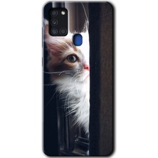 Gramaphone Galaxy A21S Kılıf Hd Desen Baskılı Arka Kapak - Kedi Bakışı
