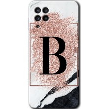 Gramaphone Galaxy A22 Kılıf Hd Desen Baskılı Arka Kapak - Pembe Mermer Desenli B Harfi