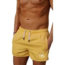 Miami Beach Sarı Kısa Model Su Itici Özellikli Düz Renk Erkek Mini Plaj Deniz Şort Mayo - 2202-SARI