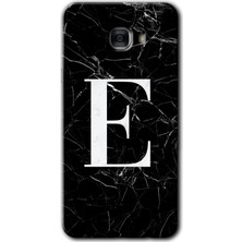 Gramaphone Galaxy C7 Kılıf Hd Desen Baskılı Arka Kapak - Siyah Mermer Desenli E Harfi