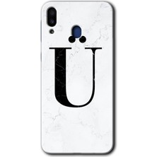 Gramaphone Galaxy M10 Kılıf Hd Desen Baskılı Arka Kapak - Beyaz Mermer Desenli Ü Harfi