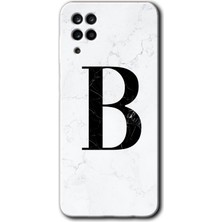 Gramaphone Galaxy M12 Kılıf Hd Desen Baskılı Arka Kapak - Beyaz Mermer Desenli B Harfi