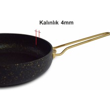 Altın Renk Kulplu Cam Kapaklı Granit Tava 28 cm