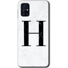Gramaphone Galaxy M31S Kılıf Hd Desen Baskılı Arka Kapak - Beyaz Mermer Desenli H Harfi