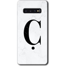 Gramaphone Galaxy S10 Kılıf Hd Desen Baskılı Arka Kapak - Beyaz Mermer Desenli Ç Harfi