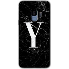 Gramaphone Galaxy S9 Kılıf Hd Desen Baskılı Arka Kapak - Siyah Mermer Desenli Y Harfi