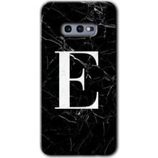 Gramaphone Galaxy S10E Kılıf Hd Desen Baskılı Arka Kapak - Siyah Mermer Desenli E Harfi