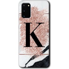 Gramaphone Galaxy S20 Kılıf Hd Desen Baskılı Arka Kapak - Pembe Mermer Desenli K Harfi